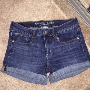 American eagle super stretch denim roll up shorts.